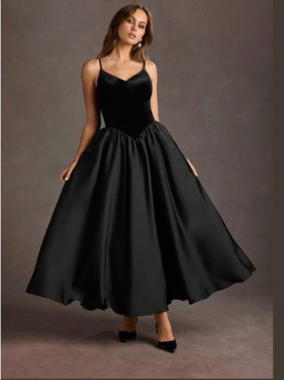 Azazie Black Midi A-Line Satin Dress